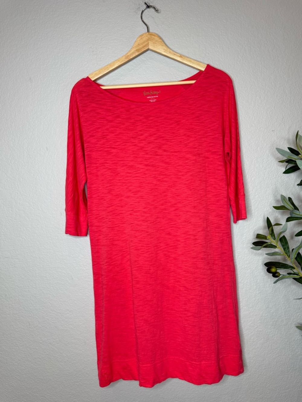 Lilly Pulitzer Coral Pink Pima Cotton Tunic Dress S  3/4 Sleeve Resort Coastal
